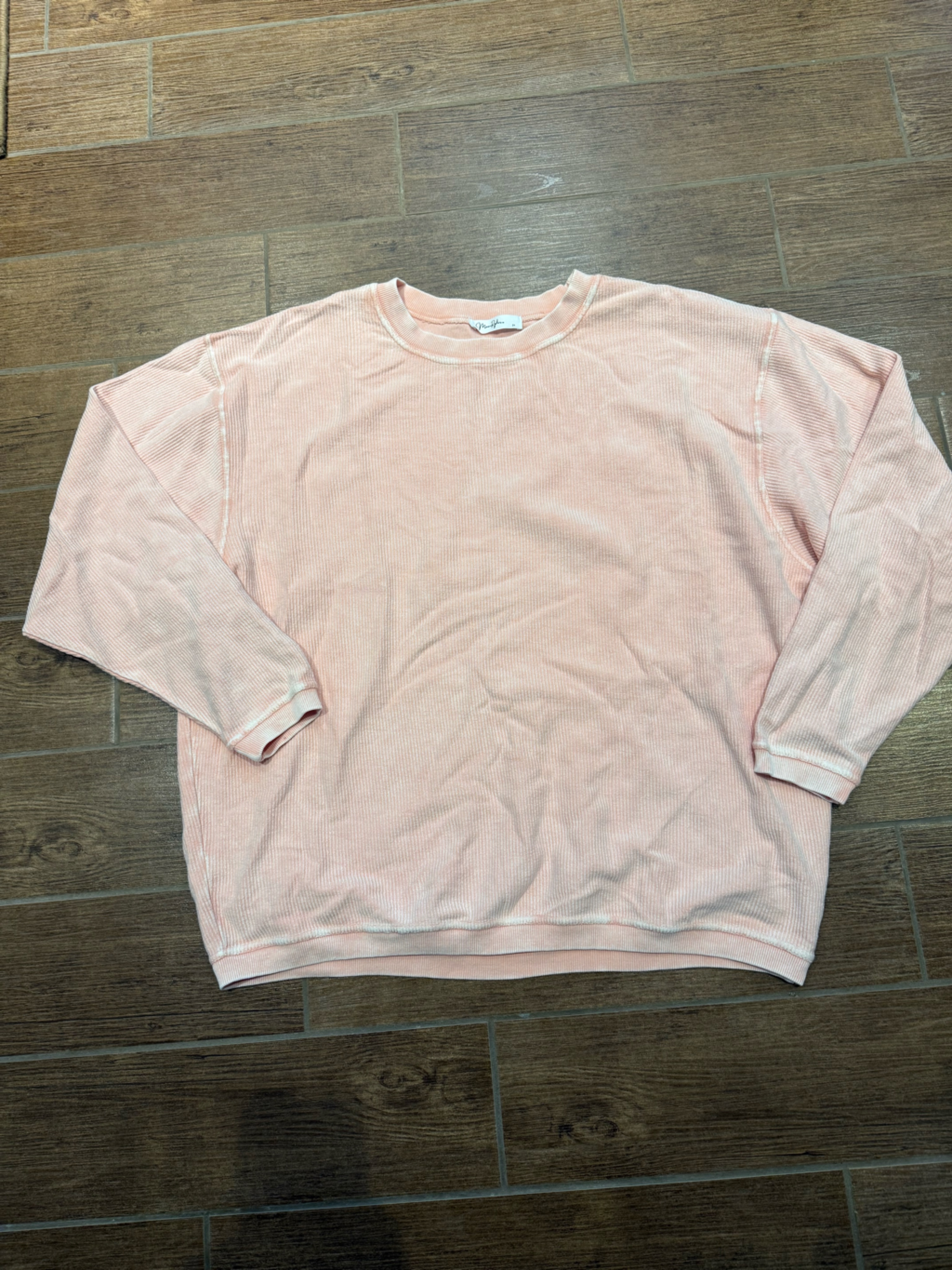 Light Pink Ribbed Long Sleeve Sweatshirt